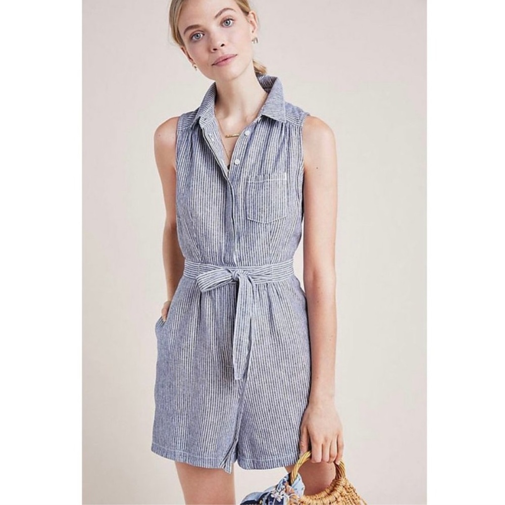 Anthropologie Striped Button Up Collared Romper